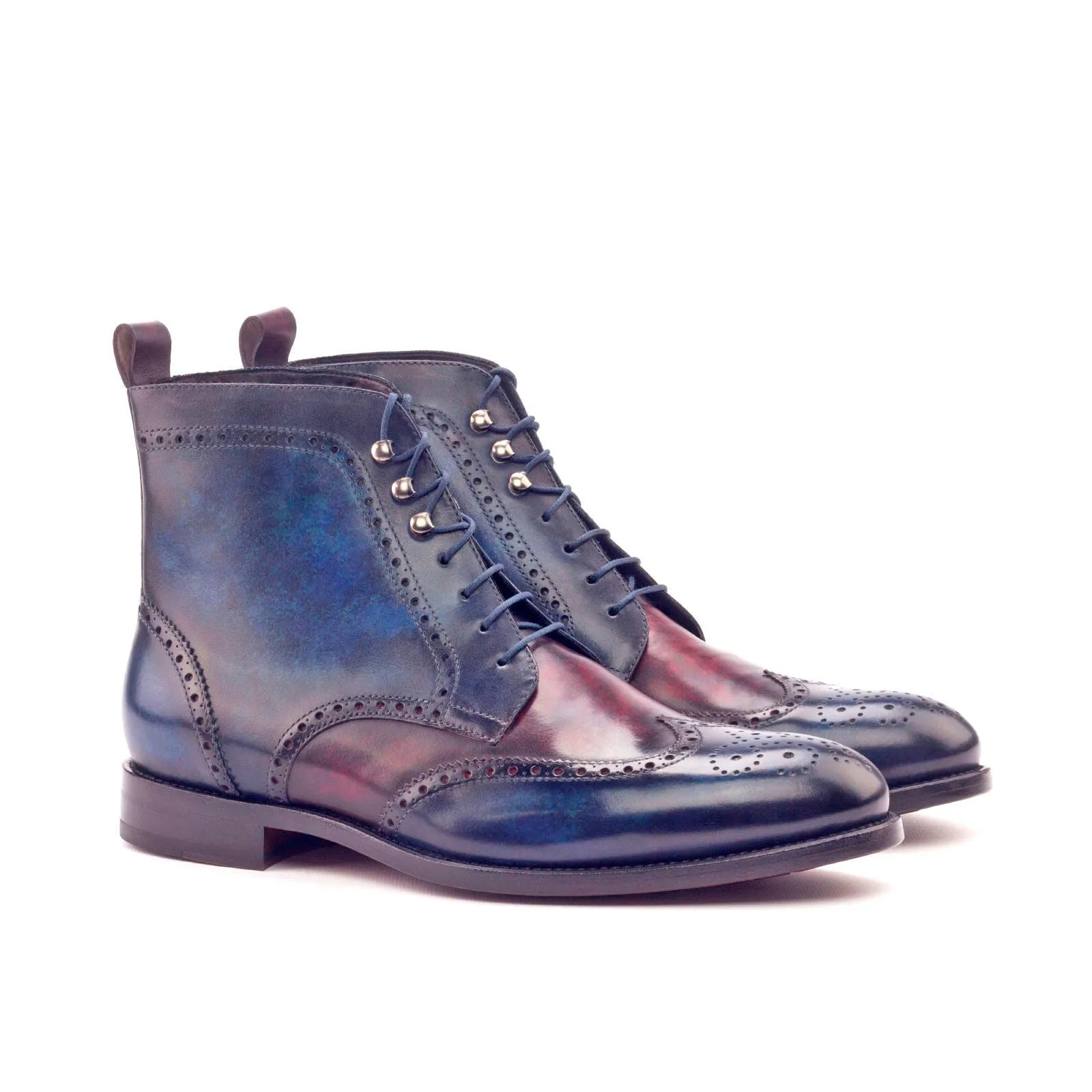 Men's Military Brogue Boots Patina Leather Wide Plus Size Blue Burgundy 3024