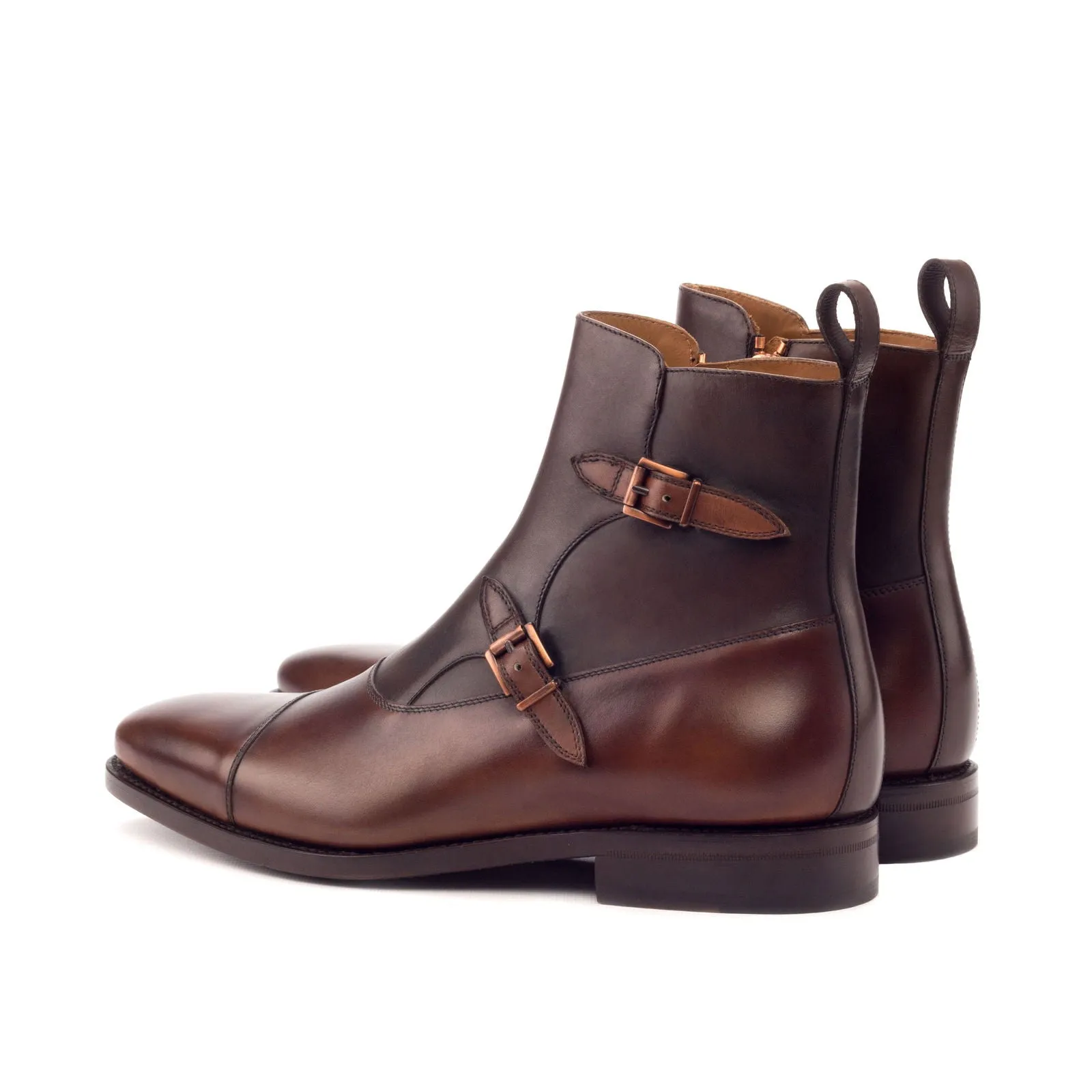 Men's Octavian Buckle Leather Boots Goodyear Welt Wide Plus Size Brown Dark Brown 3302