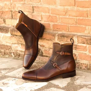 Men's Octavian Buckle Leather Boots Goodyear Welt Wide Plus Size Brown Dark Brown 3302