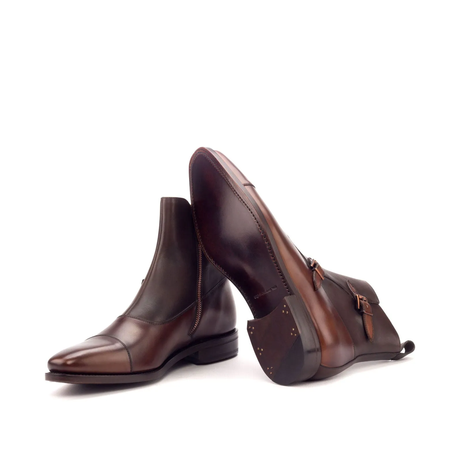 Men's Octavian Buckle Leather Boots Goodyear Welt Wide Plus Size Brown Dark Brown 3302