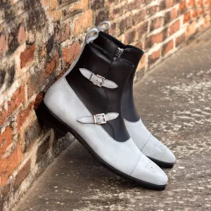 Men's Octavian Buckle Leather Boots Wide Plus Size Black Grey 4172