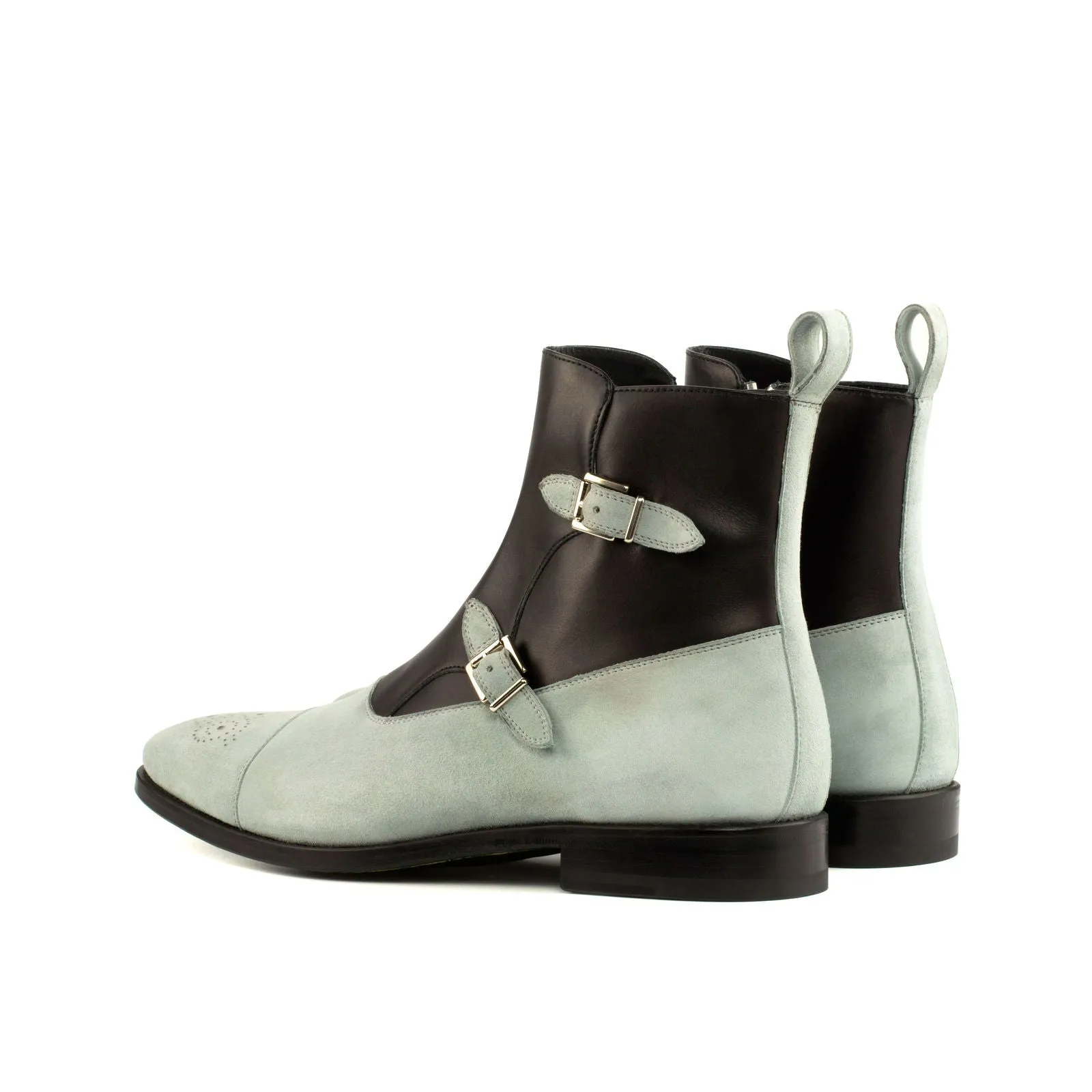 Men's Octavian Buckle Leather Boots Wide Plus Size Black Grey 4172