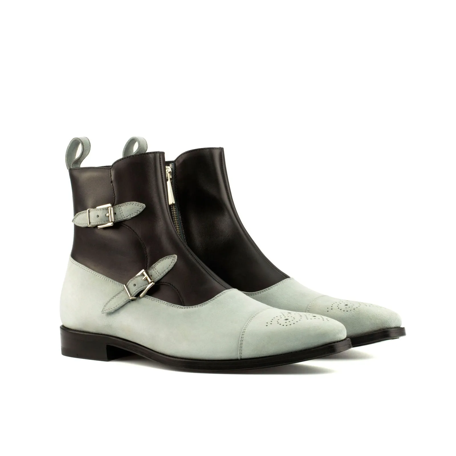 Men's Octavian Buckle Leather Boots Wide Plus Size Black Grey 4172