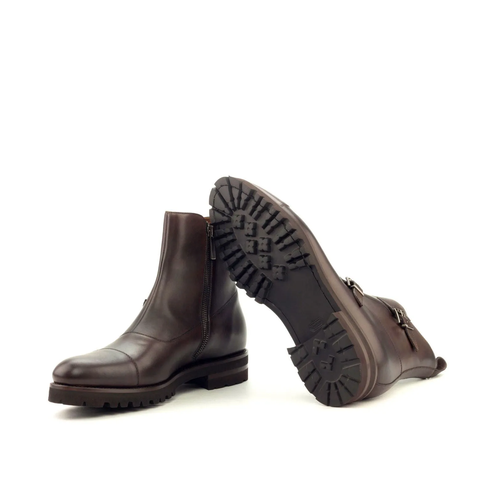 Men's Octavian Buckle Leather Boots Wide Plus Size Dark Brown 2962