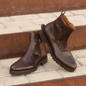 Men's Octavian Buckle Leather Boots Wide Plus Size Dark Brown 2962
