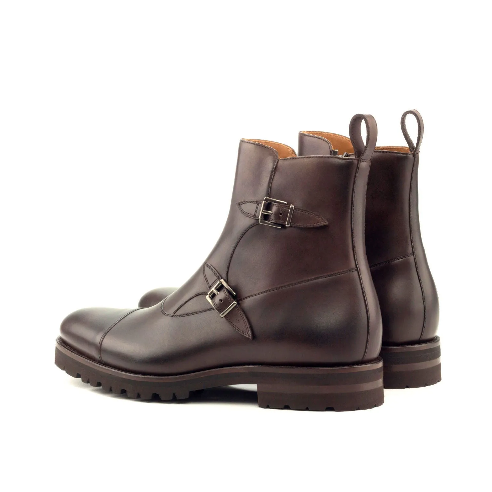 Men's Octavian Buckle Leather Boots Wide Plus Size Dark Brown 2962
