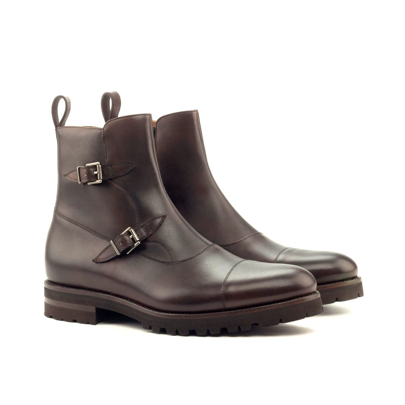 Men's Octavian Buckle Leather Boots Wide Plus Size Dark Brown 2962