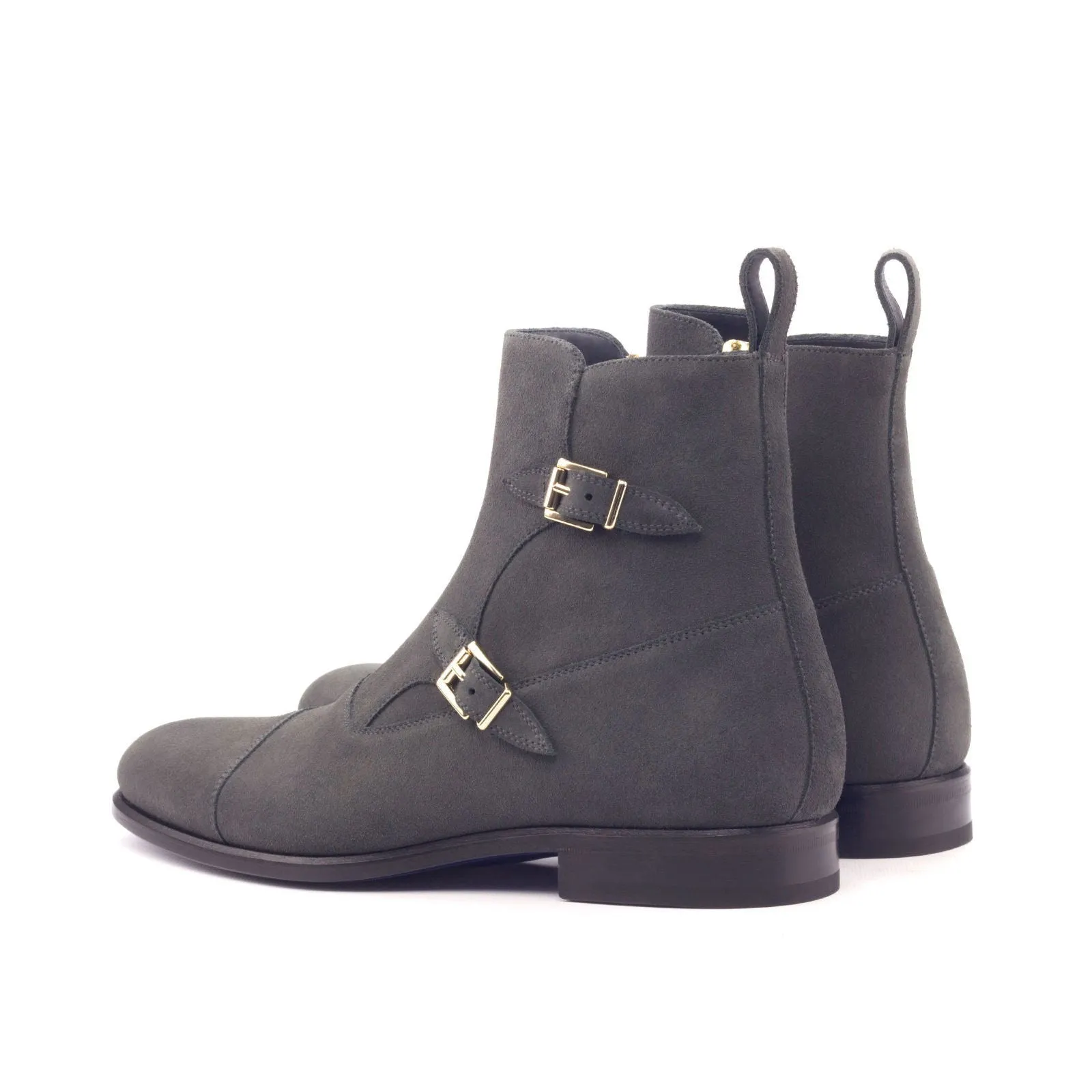 Men's Octavian Buckle Leather Boots Wide Plus Size Grey 3125