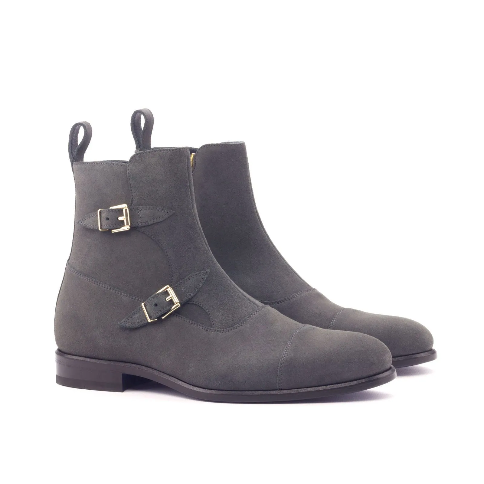 Men's Octavian Buckle Leather Boots Wide Plus Size Grey 3125