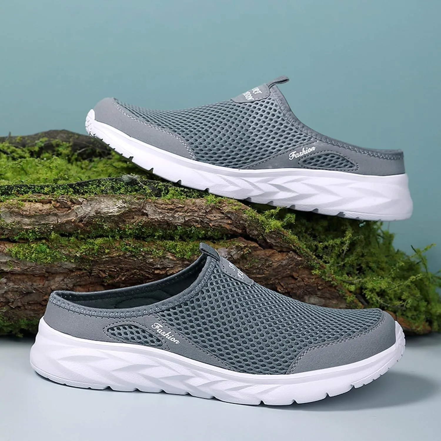 Men's Slip On Mesh Slippers Breathable Summer Shoes Lightweight Non Slip Beach Shoes Soft Flat Elderly Shoe