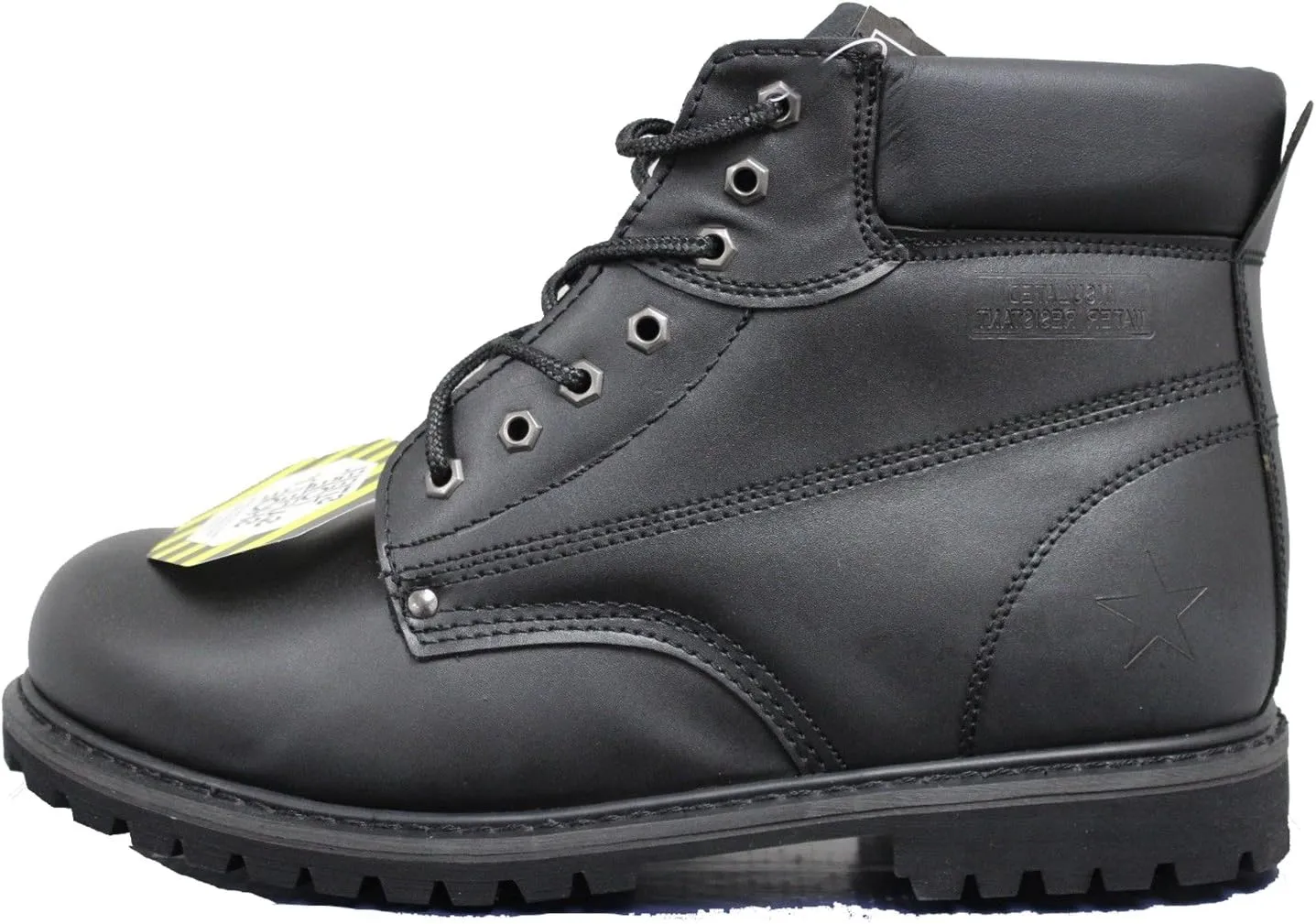 Men's Steel Toe Work Boots Black Leather 6" Lug Sole Oil Resistant Shoes