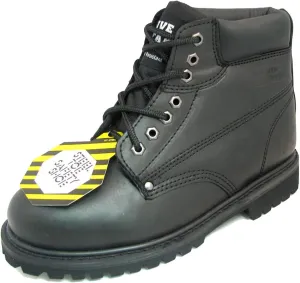 Men's Steel Toe Work Boots Black Leather 6" Lug Sole Oil Resistant Shoes