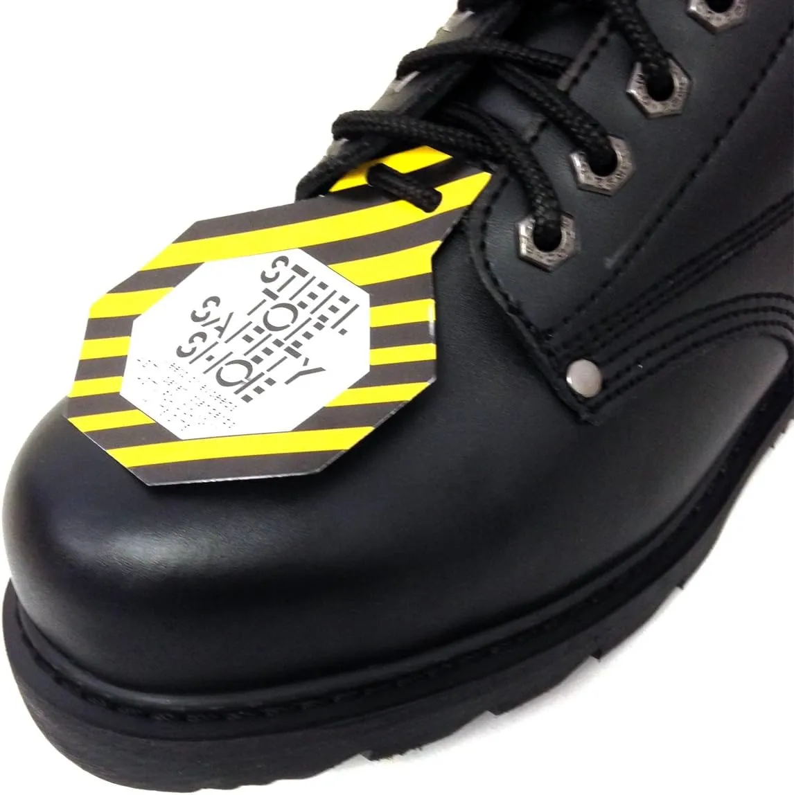 Men's Steel Toe Work Boots Black Leather 6" Lug Sole Oil Resistant Shoes