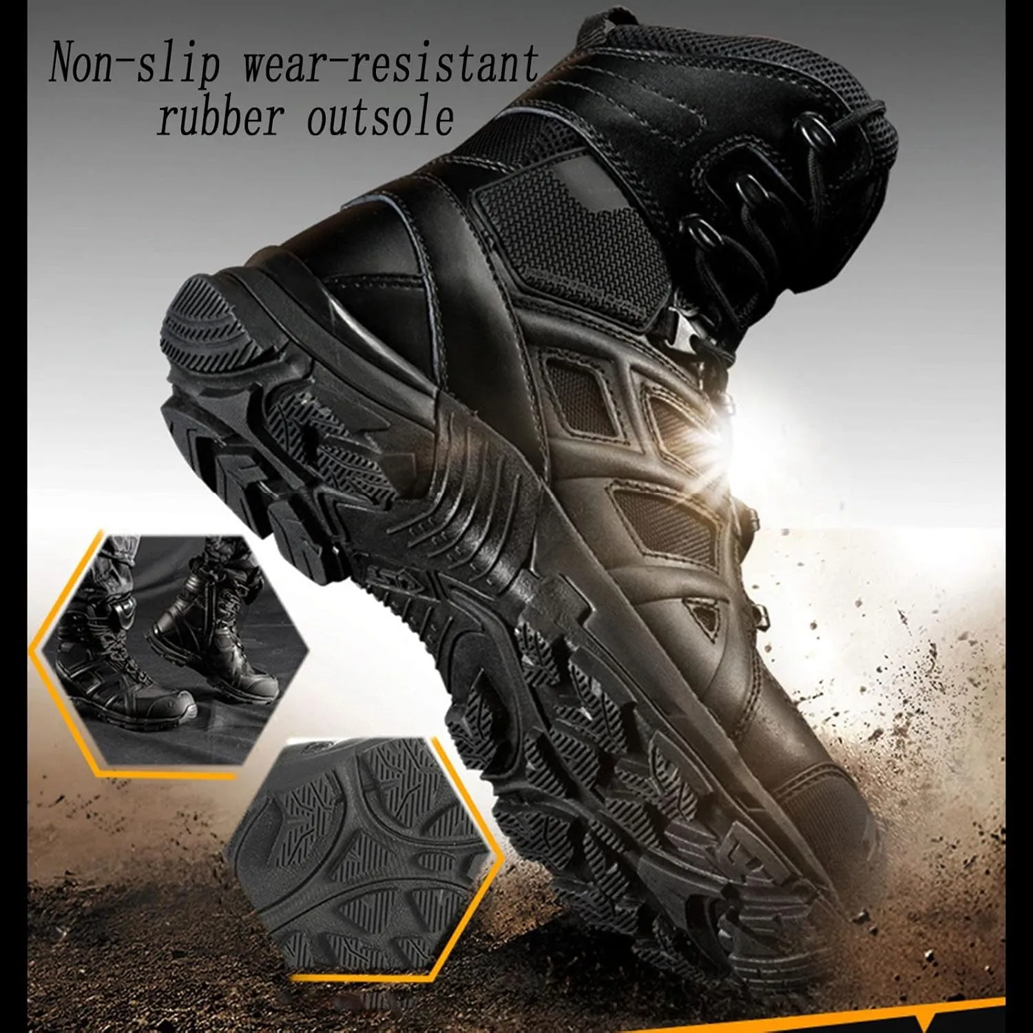 Men's Tactical Military Boots, Outdoor Ultralight Non-slip Breathable and Wear-resistant Combat Boots, for Desert Comfort Lace-up Sports Hiking Shoes
