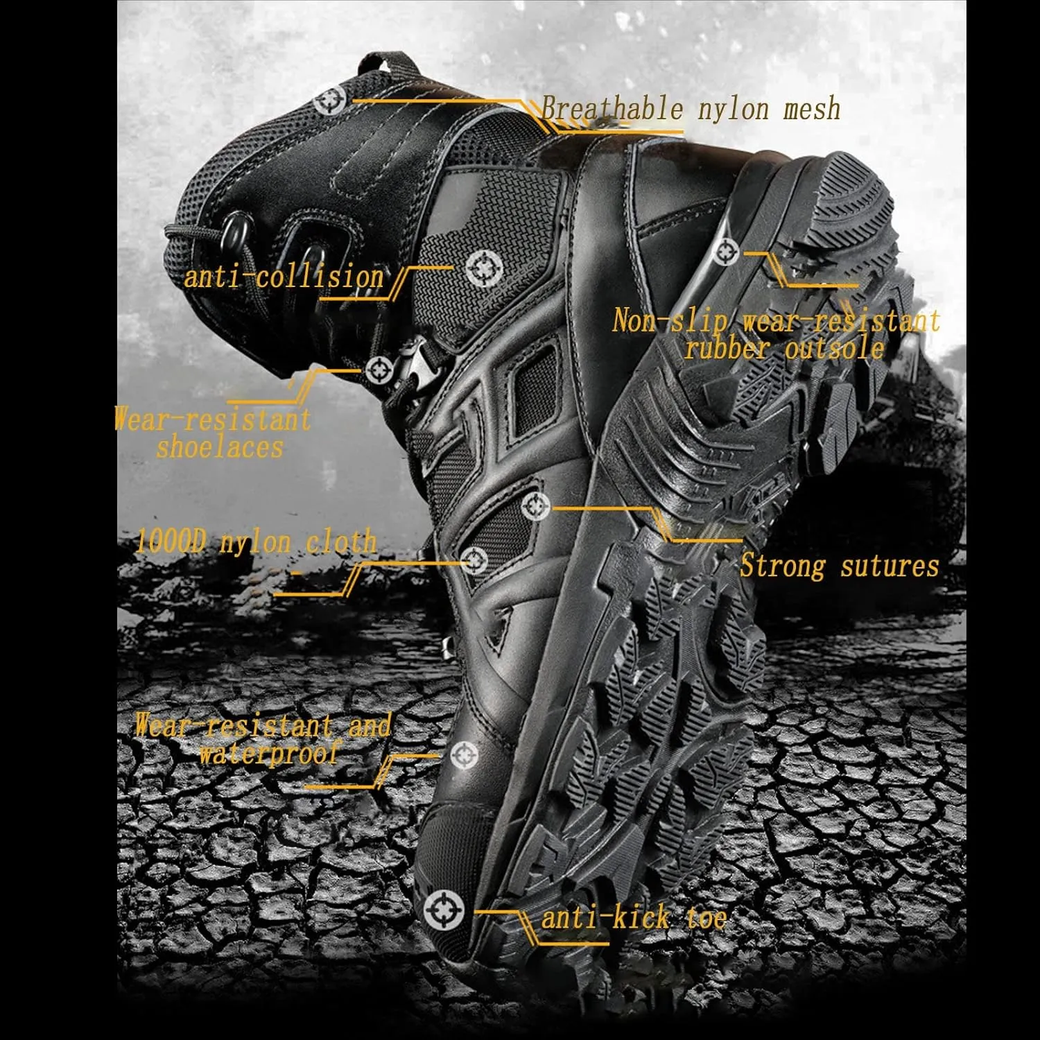 Men's Tactical Military Boots, Outdoor Ultralight Non-slip Breathable and Wear-resistant Combat Boots, for Desert Comfort Lace-up Sports Hiking Shoes