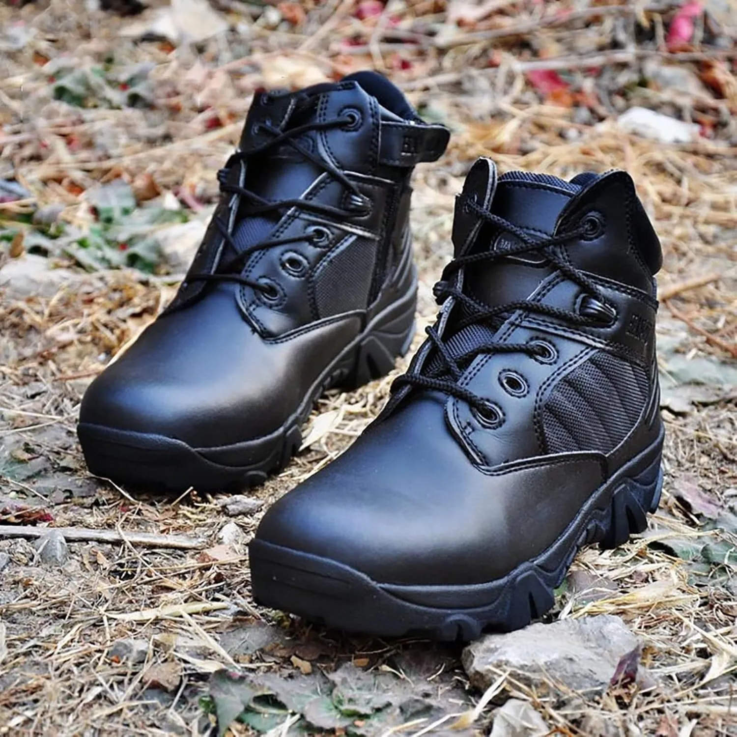 Men's Ultralight Tactical Military Boots, Comfort Breathable with Zipper Rubber Sole Hiking Shoes, for Outdoor Lace-up Sports Durable Desert Combat Shoes