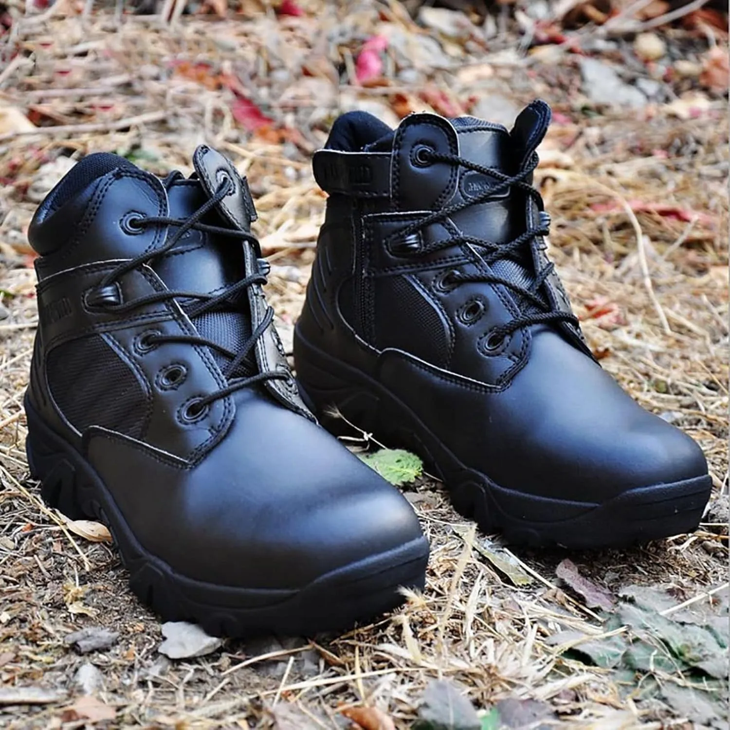 Men's Ultralight Tactical Military Boots, Comfort Breathable with Zipper Rubber Sole Hiking Shoes, for Outdoor Lace-up Sports Durable Desert Combat Shoes