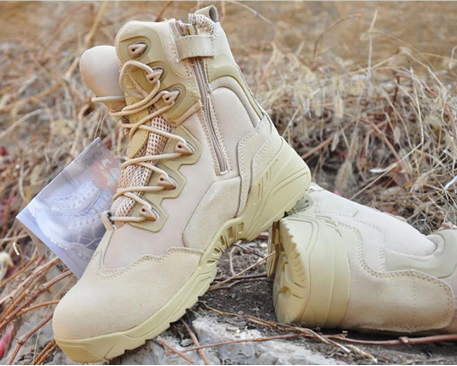 Men's Ultralight Tactical Military Boots, Spring Autumn Outdoor Breathable with Zipper Hiking Shoes, for Lace-up Comfortable Durable Desert Combat Shoes