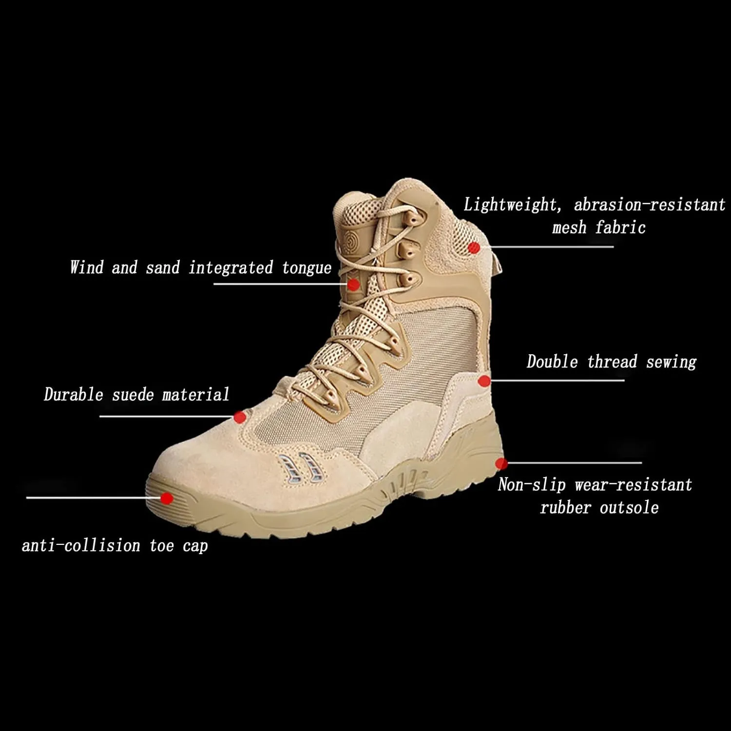 Men's Ultralight Tactical Military Boots, Spring Autumn Outdoor Breathable with Zipper Hiking Shoes, for Lace-up Comfortable Durable Desert Combat Shoes