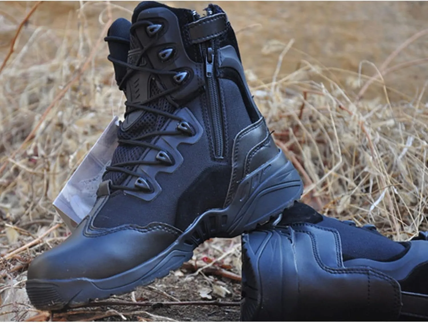 Men's Ultralight Tactical Military Boots, Spring Autumn Outdoor Breathable with Zipper Hiking Shoes, for Lace-up Comfortable Durable Desert Combat Shoes