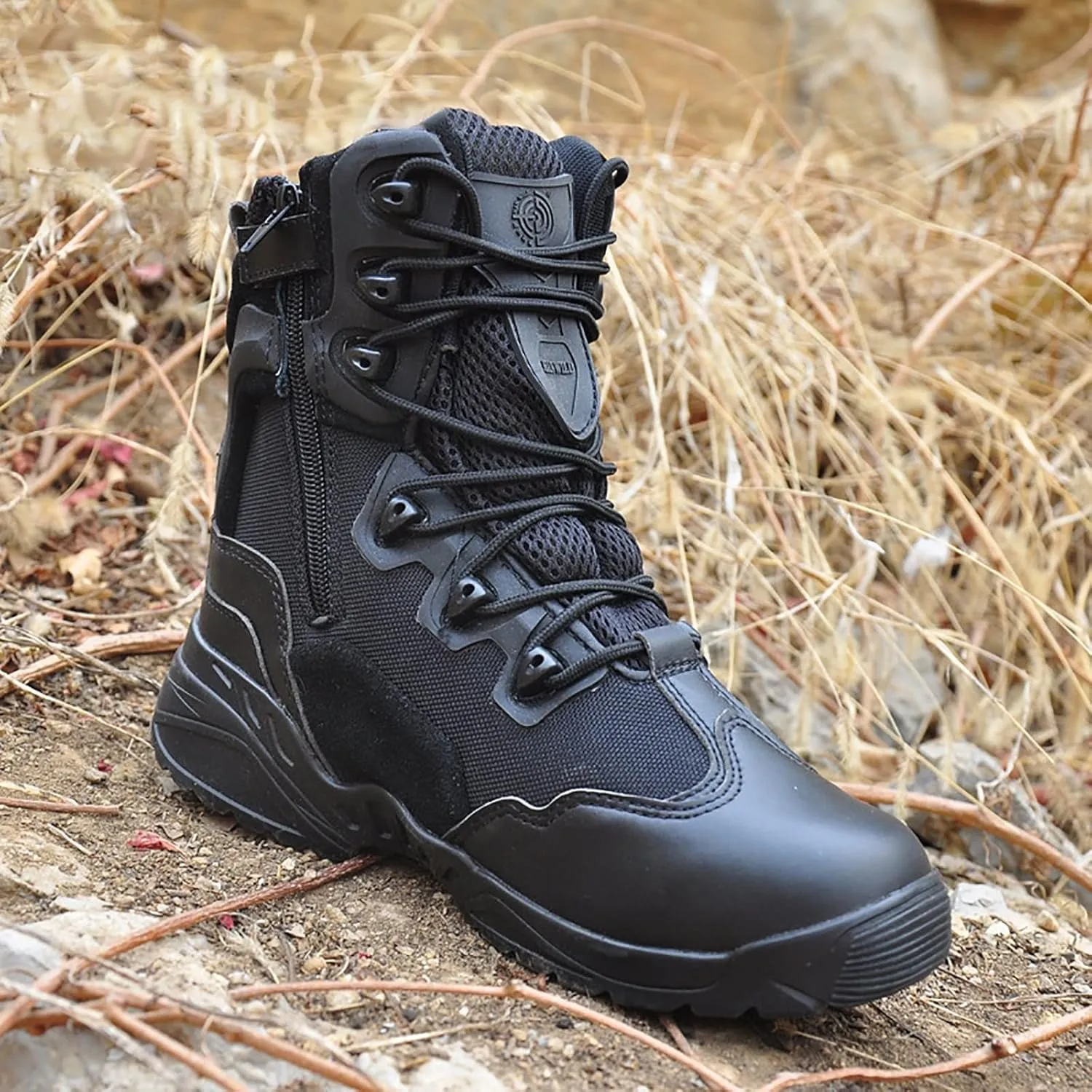 Men's Ultralight Tactical Military Boots, Spring Autumn Outdoor Breathable with Zipper Hiking Shoes, for Lace-up Comfortable Durable Desert Combat Shoes