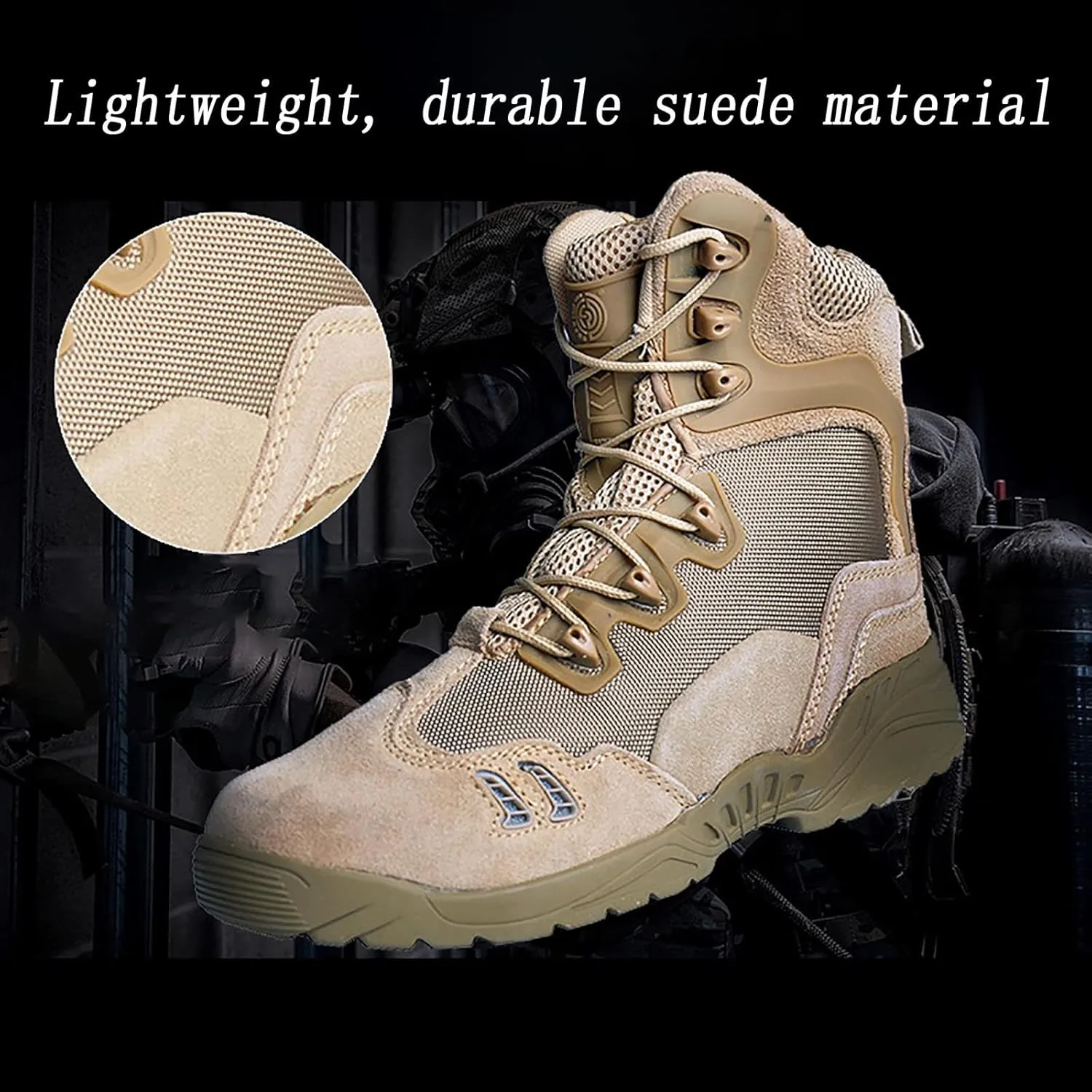 Men's Ultralight Tactical Military Boots, Spring Autumn Outdoor Breathable with Zipper Hiking Shoes, for Lace-up Comfortable Durable Desert Combat Shoes