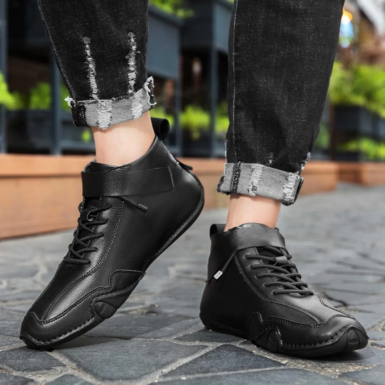 Mens Walking Shoes Lightweight Casual Outdoor Fashion Leather High Top Sports Shoes Slip On Athletic Shoes Men