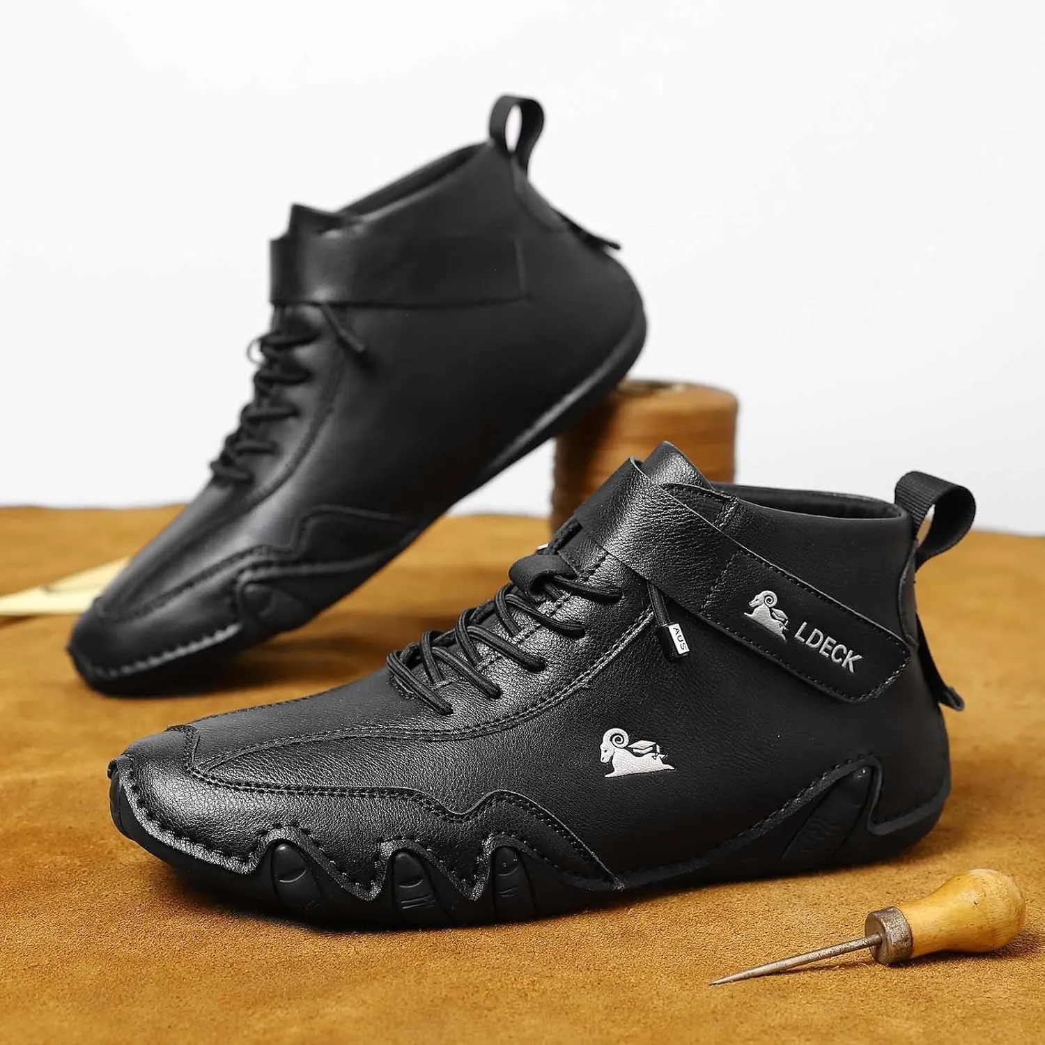 Mens Walking Shoes Lightweight Casual Outdoor Fashion Leather High Top Sports Shoes Slip On Athletic Shoes Men