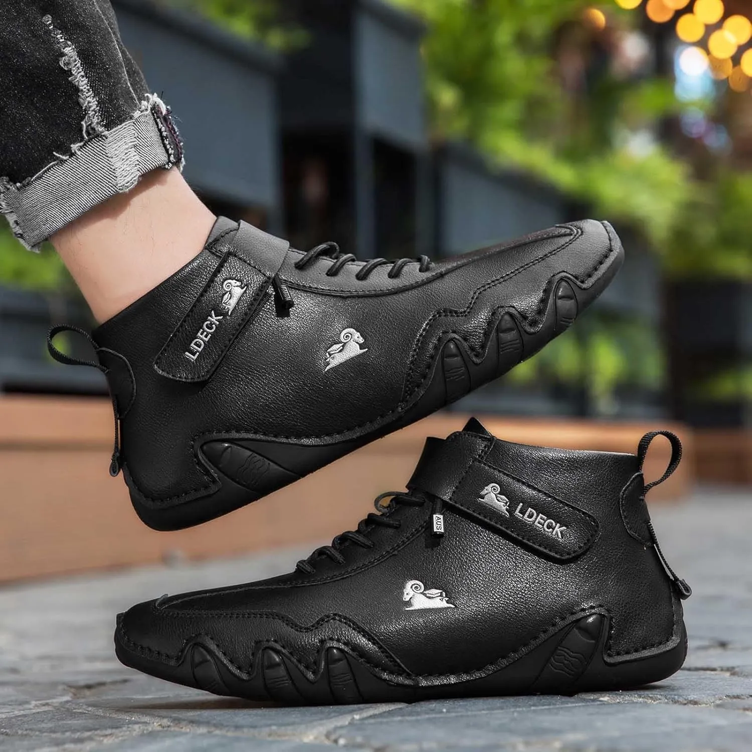 Mens Walking Shoes Lightweight Casual Outdoor Fashion Leather High Top Sports Shoes Slip On Athletic Shoes Men