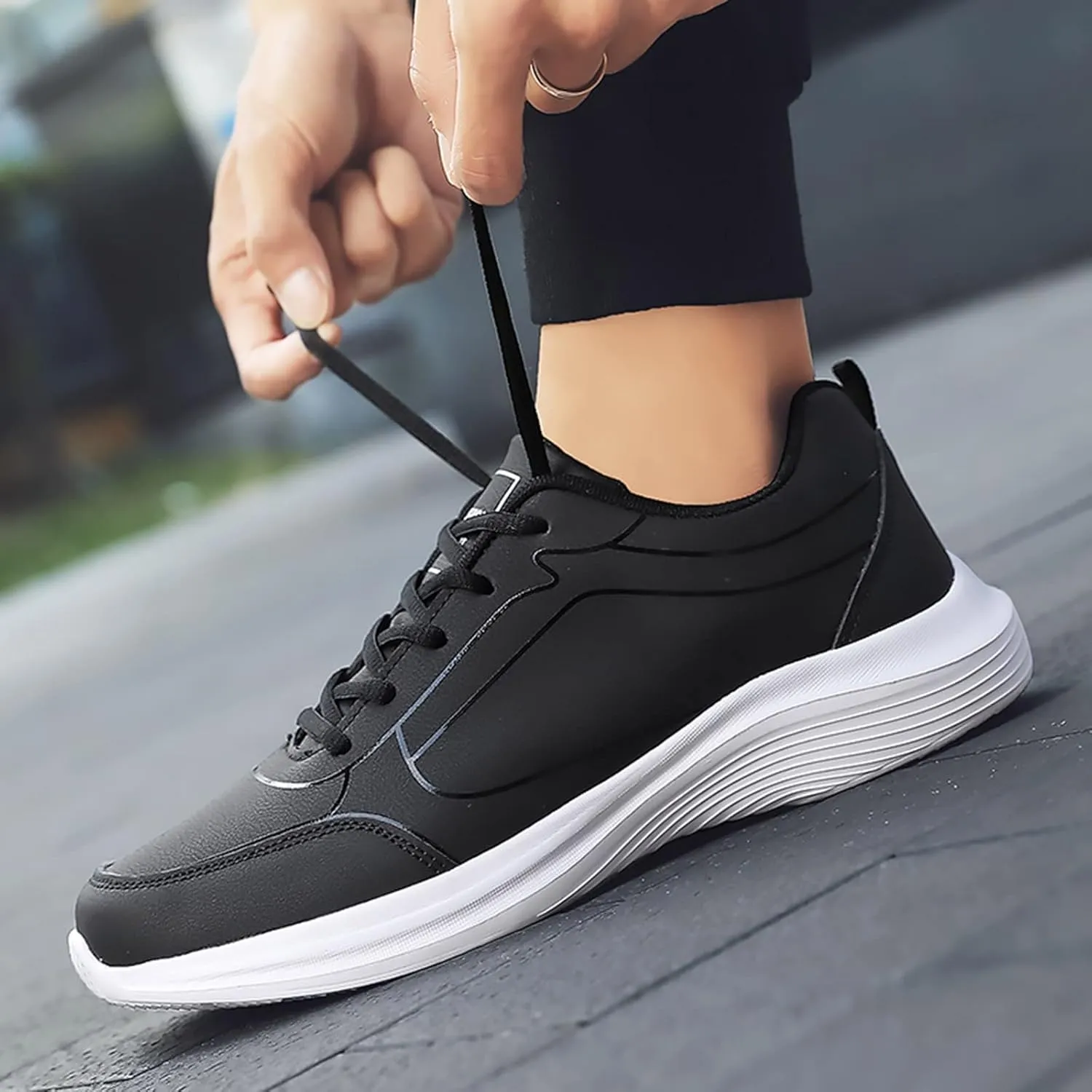 Men's Walking Sneakers Flat Non Slip Lightweight Breathable Outdoor Mens Comfortable Lace Up Sport Shoes