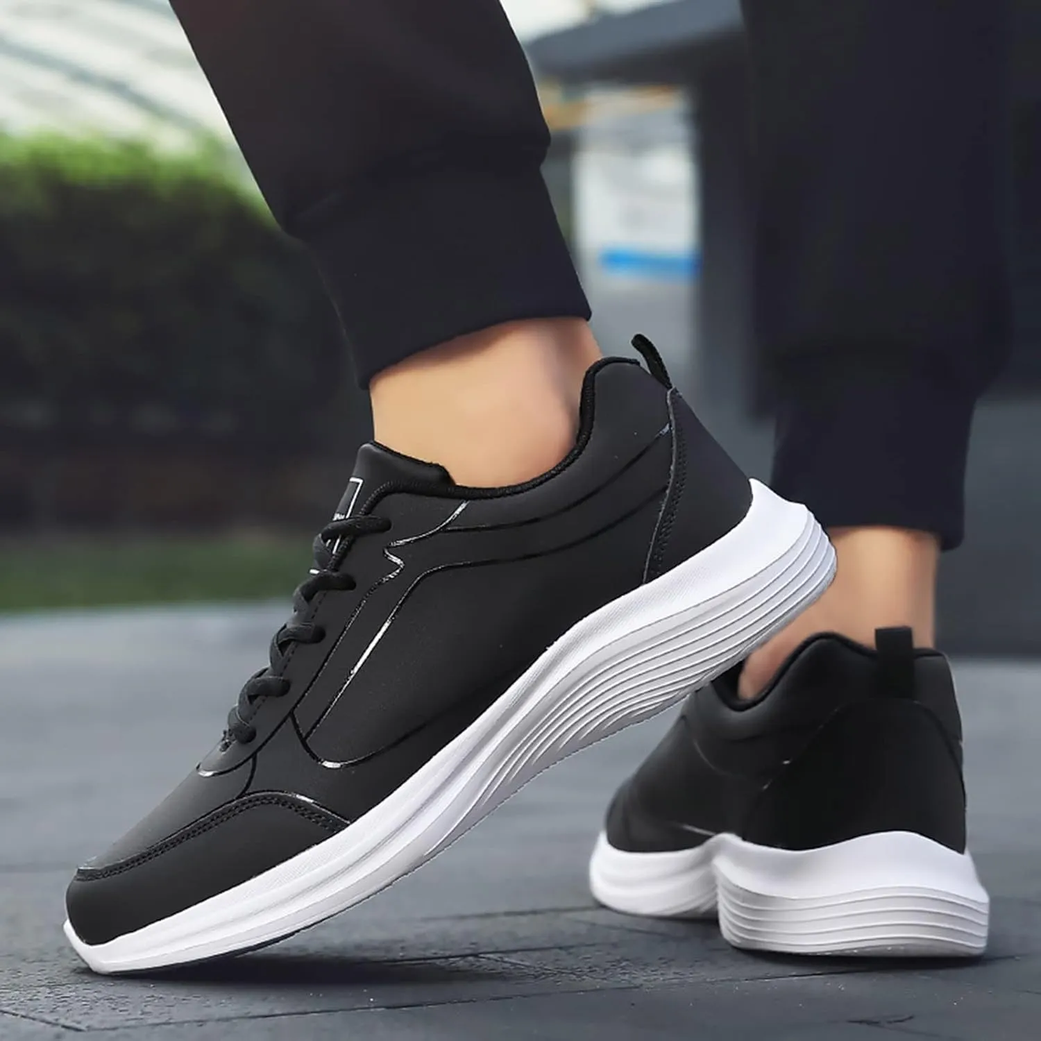 Men's Walking Sneakers Flat Non Slip Lightweight Breathable Outdoor Mens Comfortable Lace Up Sport Shoes