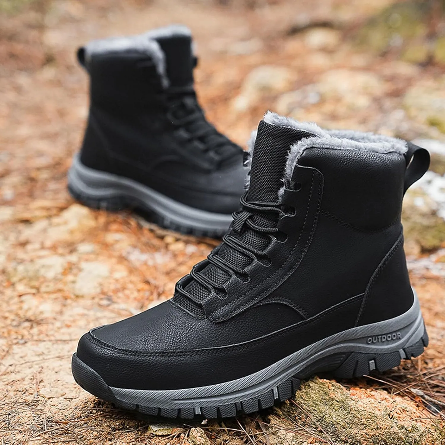 Men's Water Proof Winter Boots Fleece Lined Cold Proof Insulated Snow Boots Lace Up Thick Bottom Mountain Shoes for Men