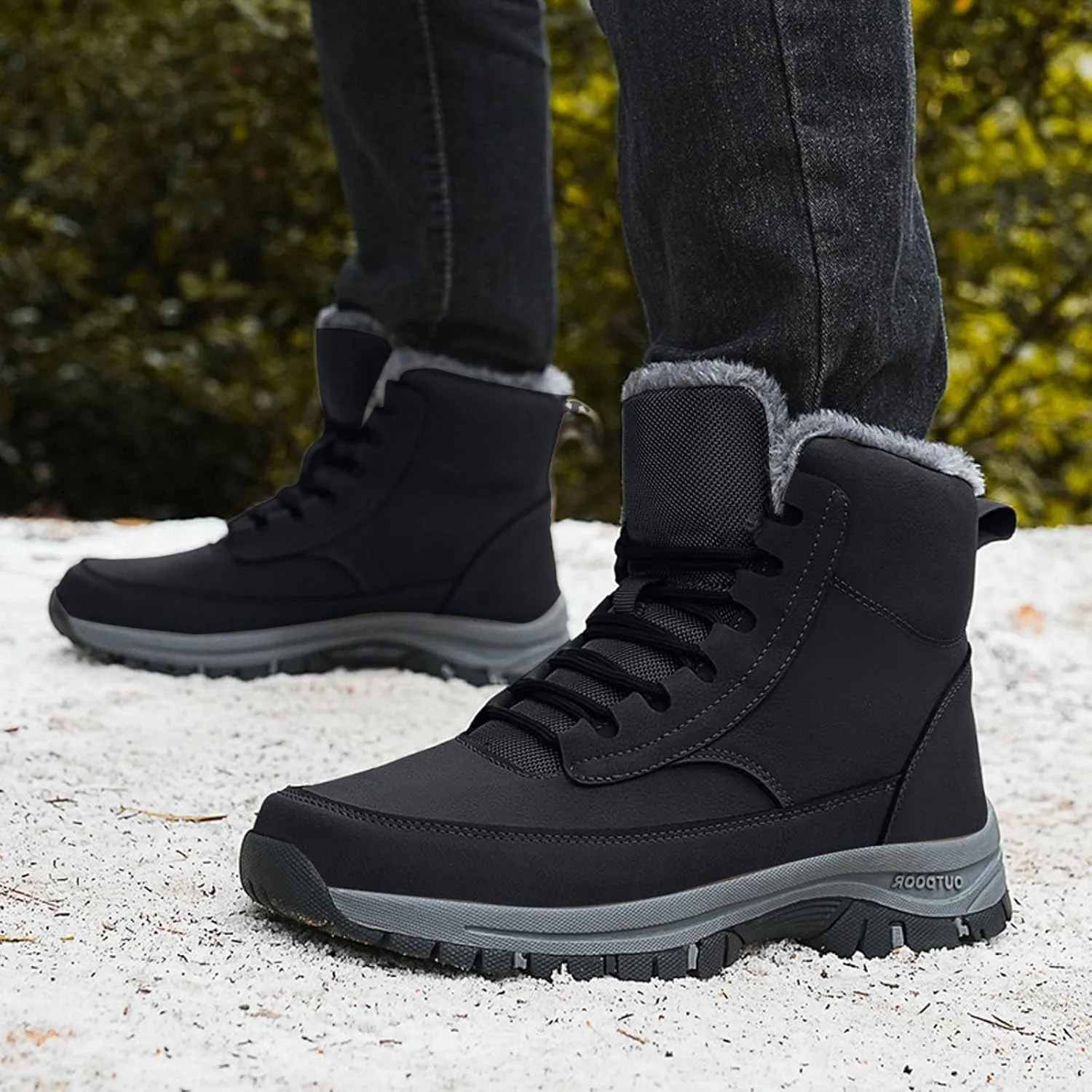 Men's Water Proof Winter Boots Fleece Lined Cold Proof Insulated Snow Boots Lace Up Thick Bottom Mountain Shoes for Men