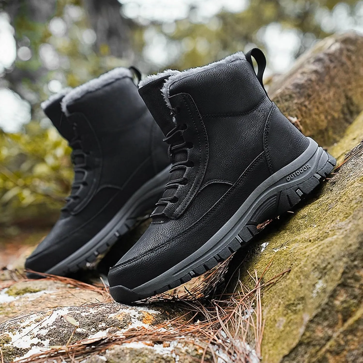 Men's Water Proof Winter Boots Fleece Lined Cold Proof Insulated Snow Boots Lace Up Thick Bottom Mountain Shoes for Men
