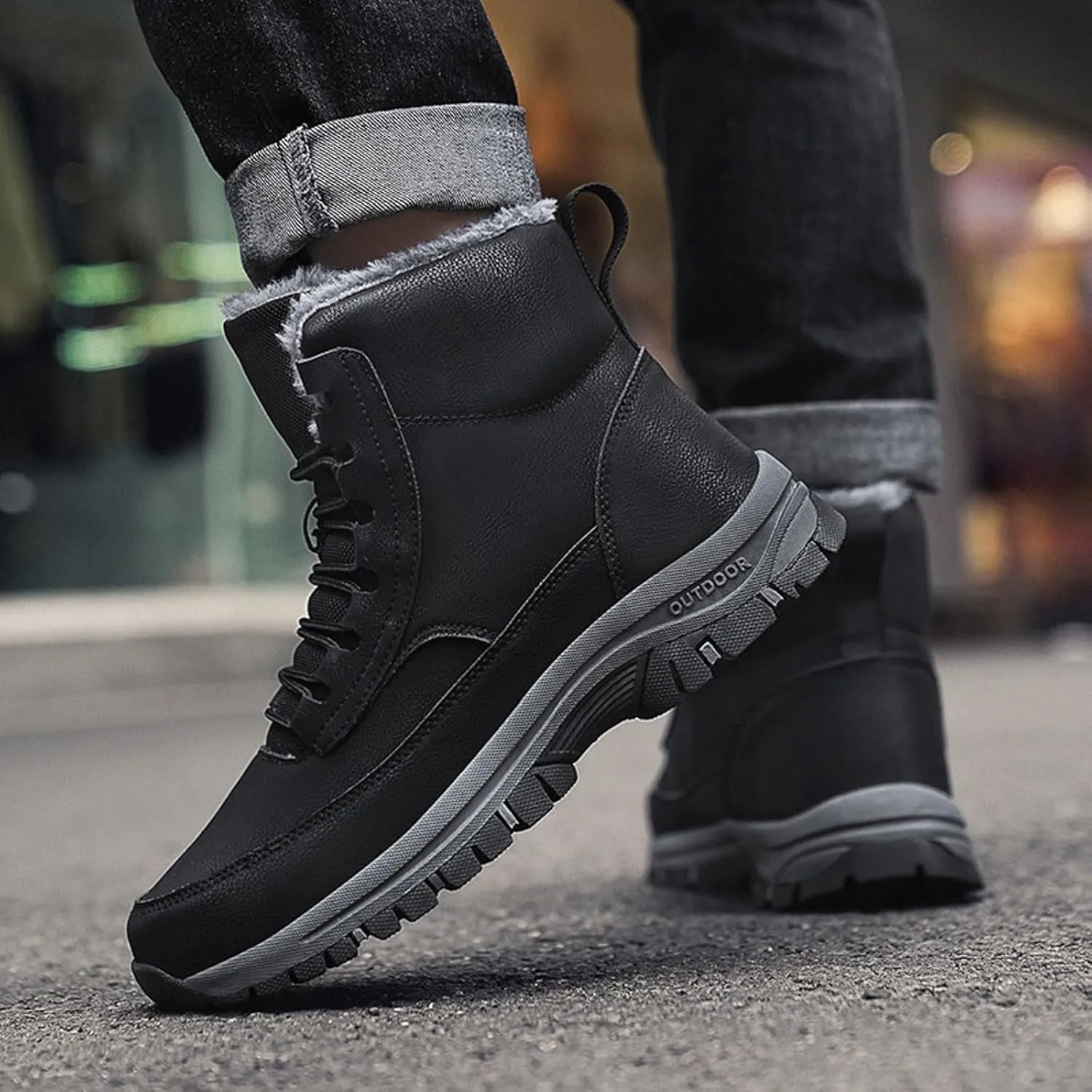 Men's Water Proof Winter Boots Fleece Lined Cold Proof Insulated Snow Boots Lace Up Thick Bottom Mountain Shoes for Men