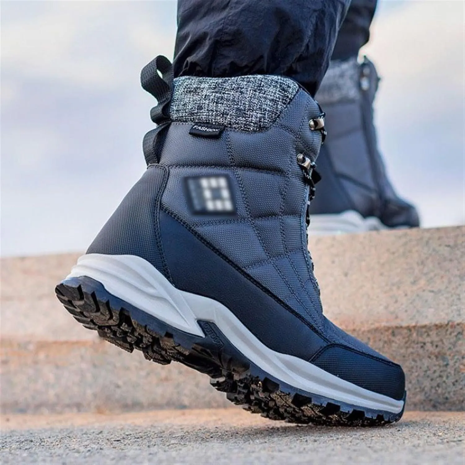 Mens Winter Snow Boots, Men Cold Weather Warm Side Zipper Lace up High Top Fur Lined Snow Boots, Non Slip Outdoor Rubber Outsole Ankle Hiking Boot, for Insulated Hiking, Work, Trail
