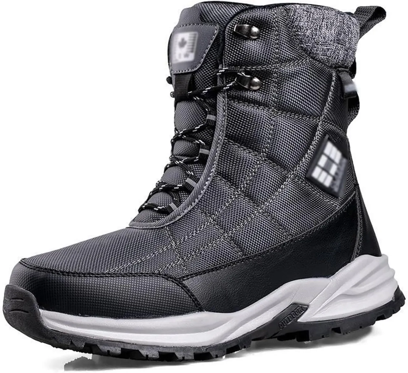 Mens Winter Snow Boots, Men Cold Weather Warm Side Zipper Lace up High Top Fur Lined Snow Boots, Non Slip Outdoor Rubber Outsole Ankle Hiking Boot, for Insulated Hiking, Work, Trail
