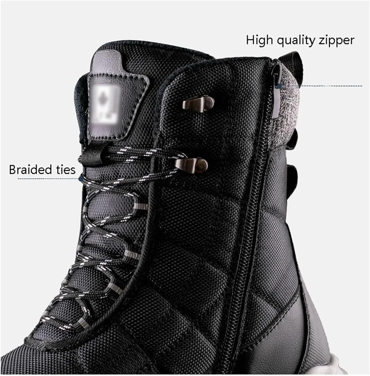 Mens Winter Snow Boots, Men Cold Weather Warm Side Zipper Lace up High Top Fur Lined Snow Boots, Non Slip Outdoor Rubber Outsole Ankle Hiking Boot, for Insulated Hiking, Work, Trail