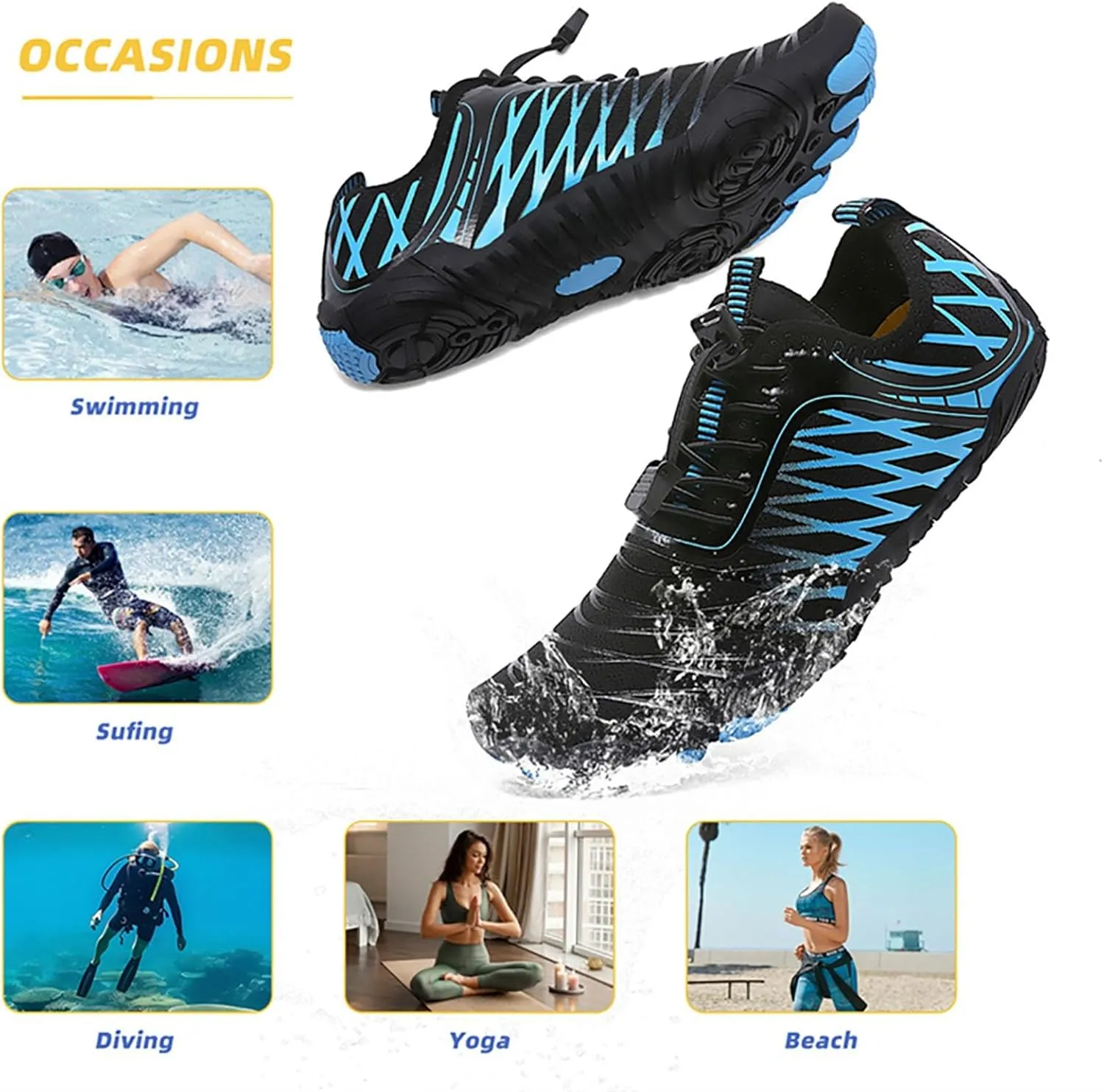 Mens Womens Water Shoes Non Slip Quick-Dry,Aqua Shoes Barefoot for Beach Surf Hiking Pool Water Sports Couple Summer Hiking Gym Fitness Lghtweight Breathable Sneakers Indoor Comfy Thick Shoe