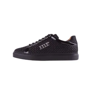 Mister 39596 Lerga Men's Shoes Black Netting Print Detail / Suede / Patent Leather Casual Sneakers (MIS1027)