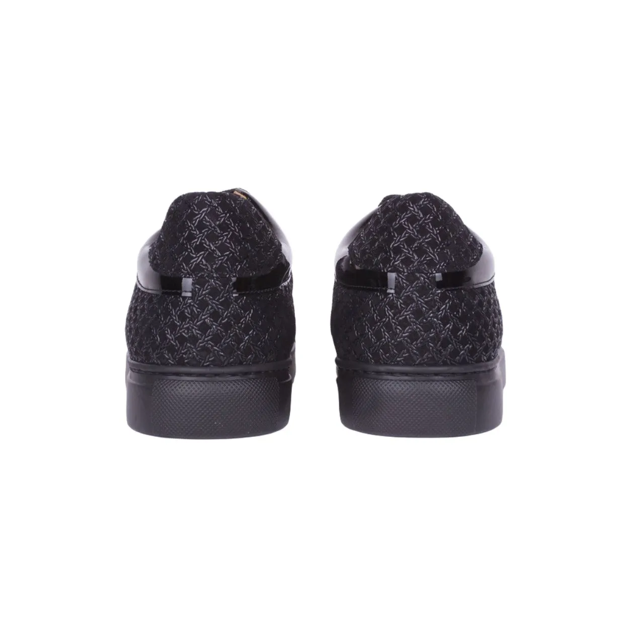 Mister 39596 Lerga Men's Shoes Black Netting Print Detail / Suede / Patent Leather Casual Sneakers (MIS1027)