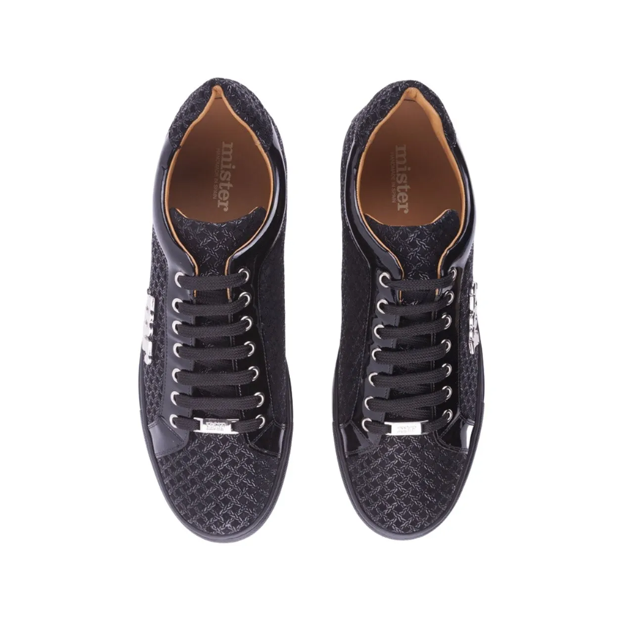 Mister 39596 Lerga Men's Shoes Black Netting Print Detail / Suede / Patent Leather Casual Sneakers (MIS1027)