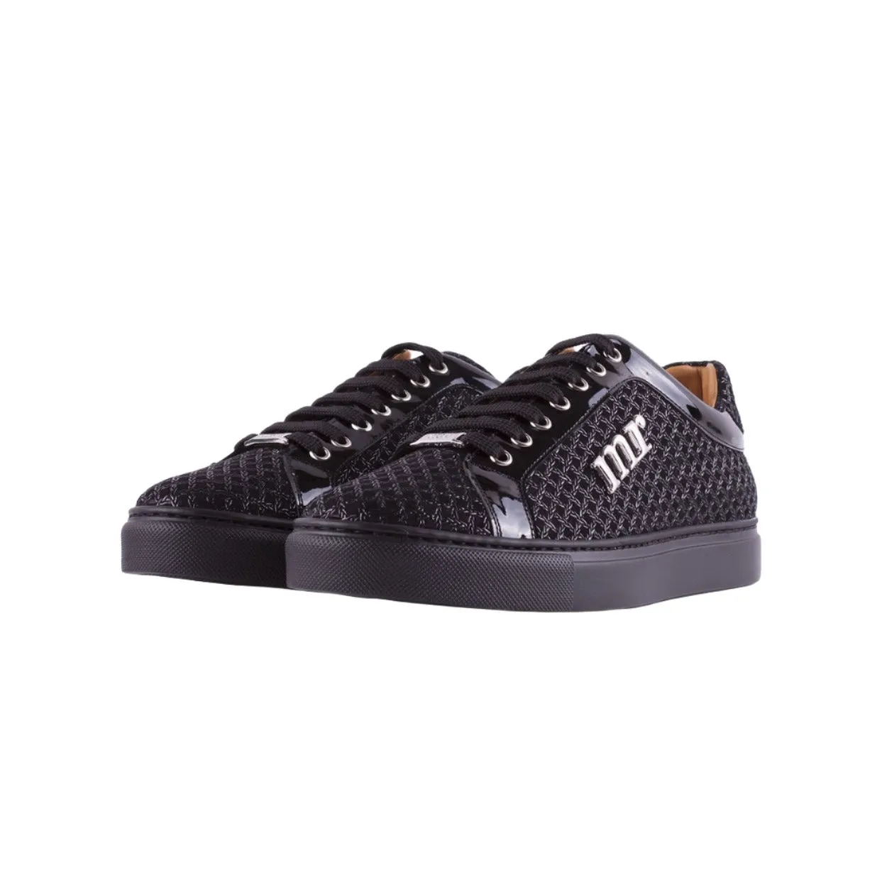 Mister 39596 Lerga Men's Shoes Black Netting Print Detail / Suede / Patent Leather Casual Sneakers (MIS1027)