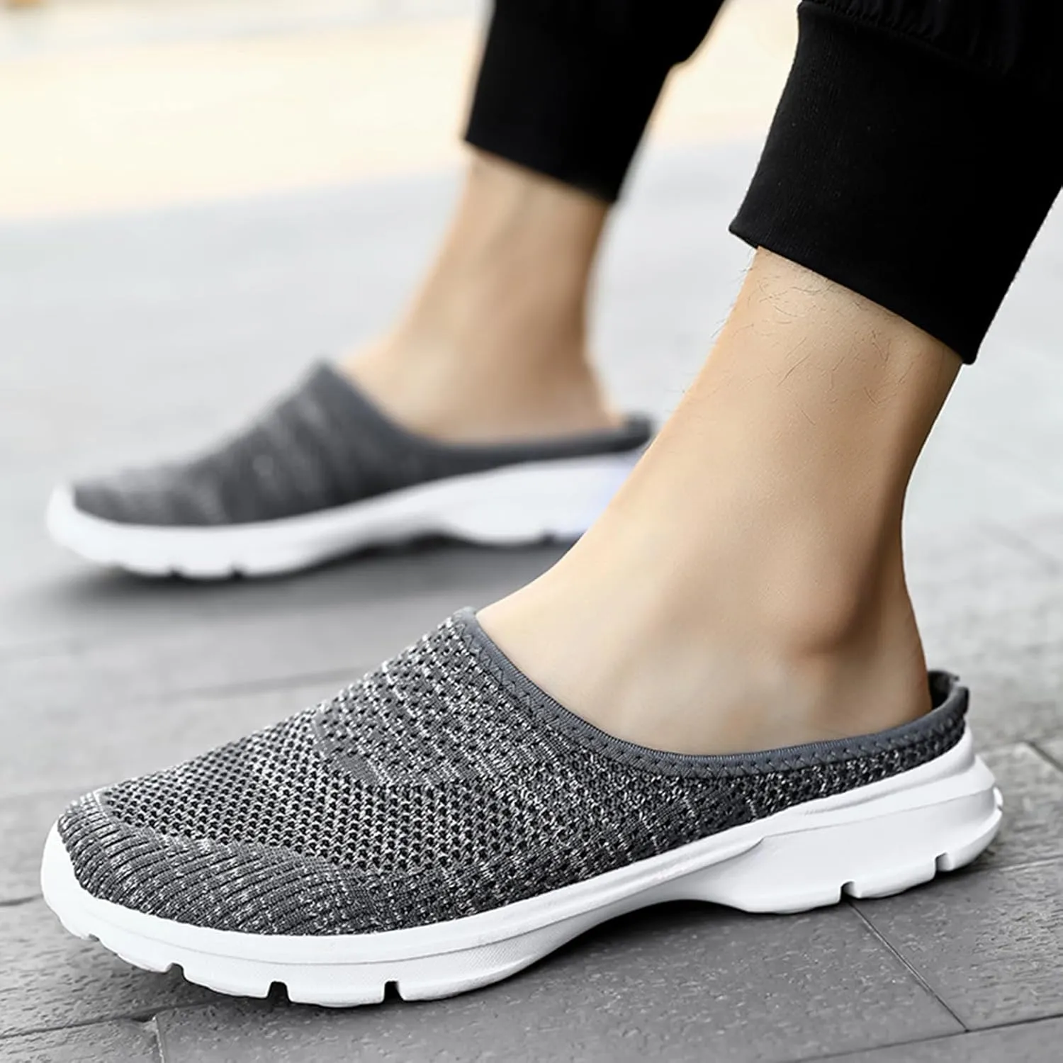 Mmoneyake Mules for Women Shoes Slip On Sneakers Lightweight Breathable Comfortable Walking Shoes Knit Flats Light Open Back Shoe Closed Toe Slides Mesh Air Cushion Orthopedic Diabetic Shoe