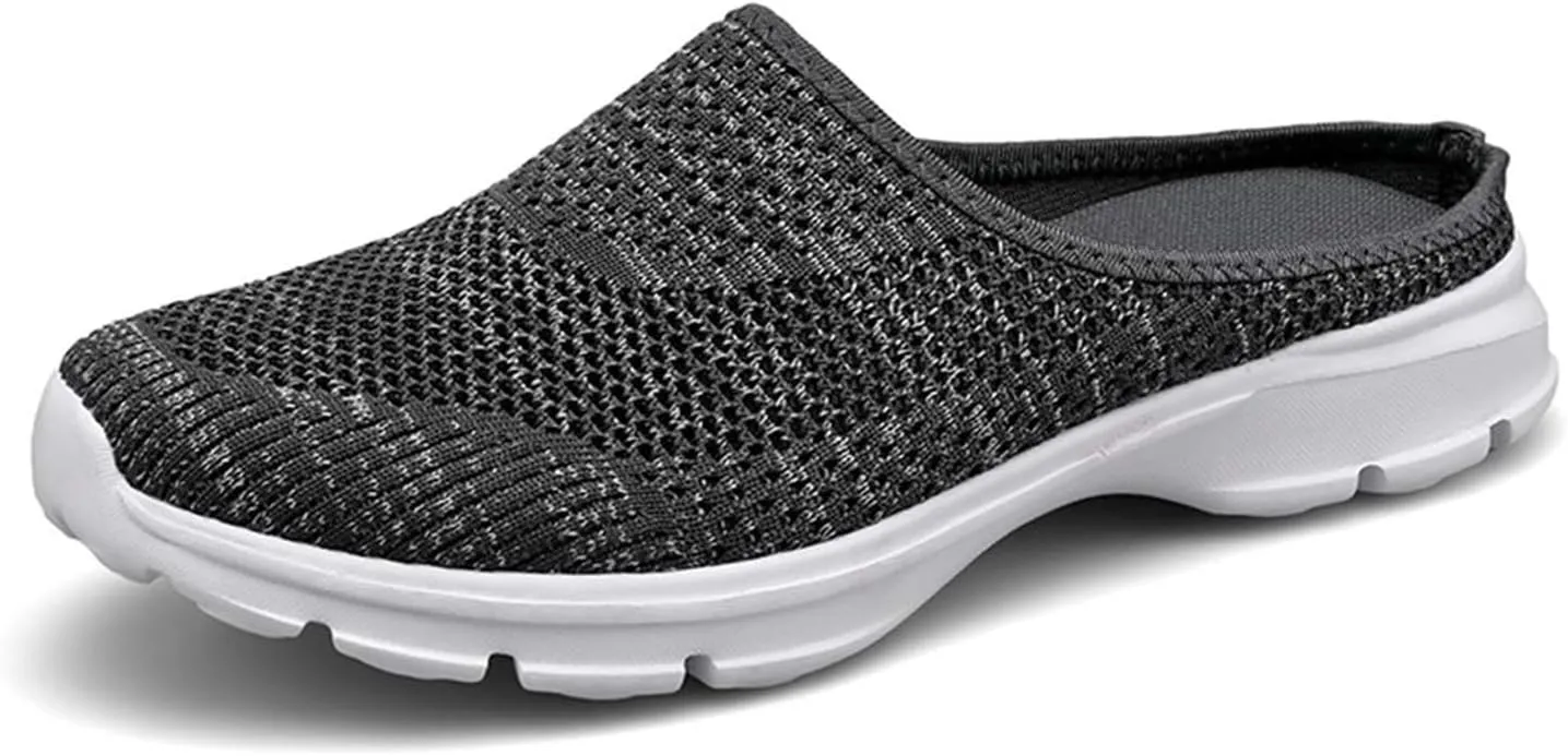 Mmoneyake Mules for Women Shoes Slip On Sneakers Lightweight Breathable Comfortable Walking Shoes Knit Flats Light Open Back Shoe Closed Toe Slides Mesh Air Cushion Orthopedic Diabetic Shoe
