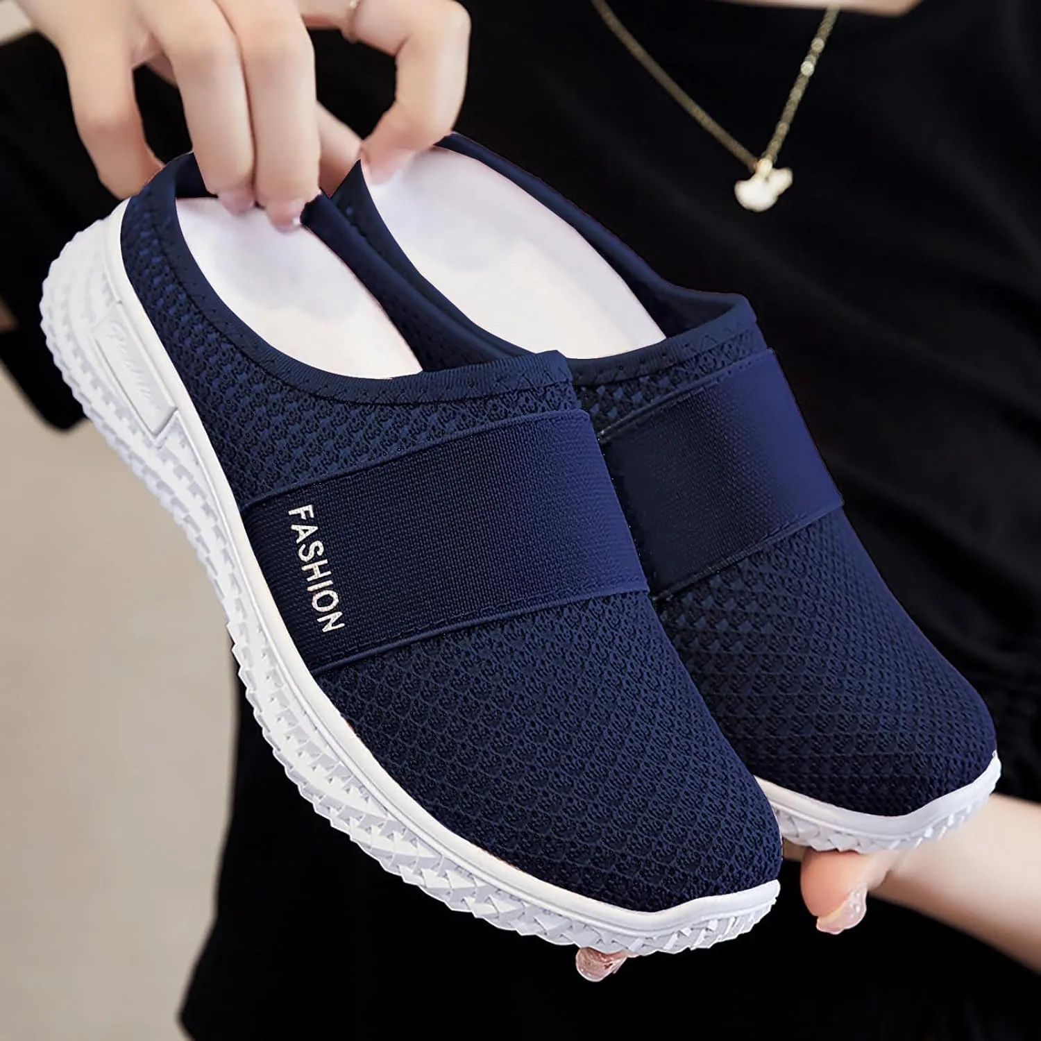 Mmoneyake Slip On Mules for Women Lightweight Open Back Shoes Comfort Walking Shoes Breathable Slippers Closed Toe Slides Backless Low Wedge Slip On Shoe Garden Clogs Shoe