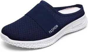 Mmoneyake Slip On Mules for Women Lightweight Open Back Shoes Comfort Walking Shoes Breathable Slippers Closed Toe Slides Backless Low Wedge Slip On Shoe Garden Clogs Shoe