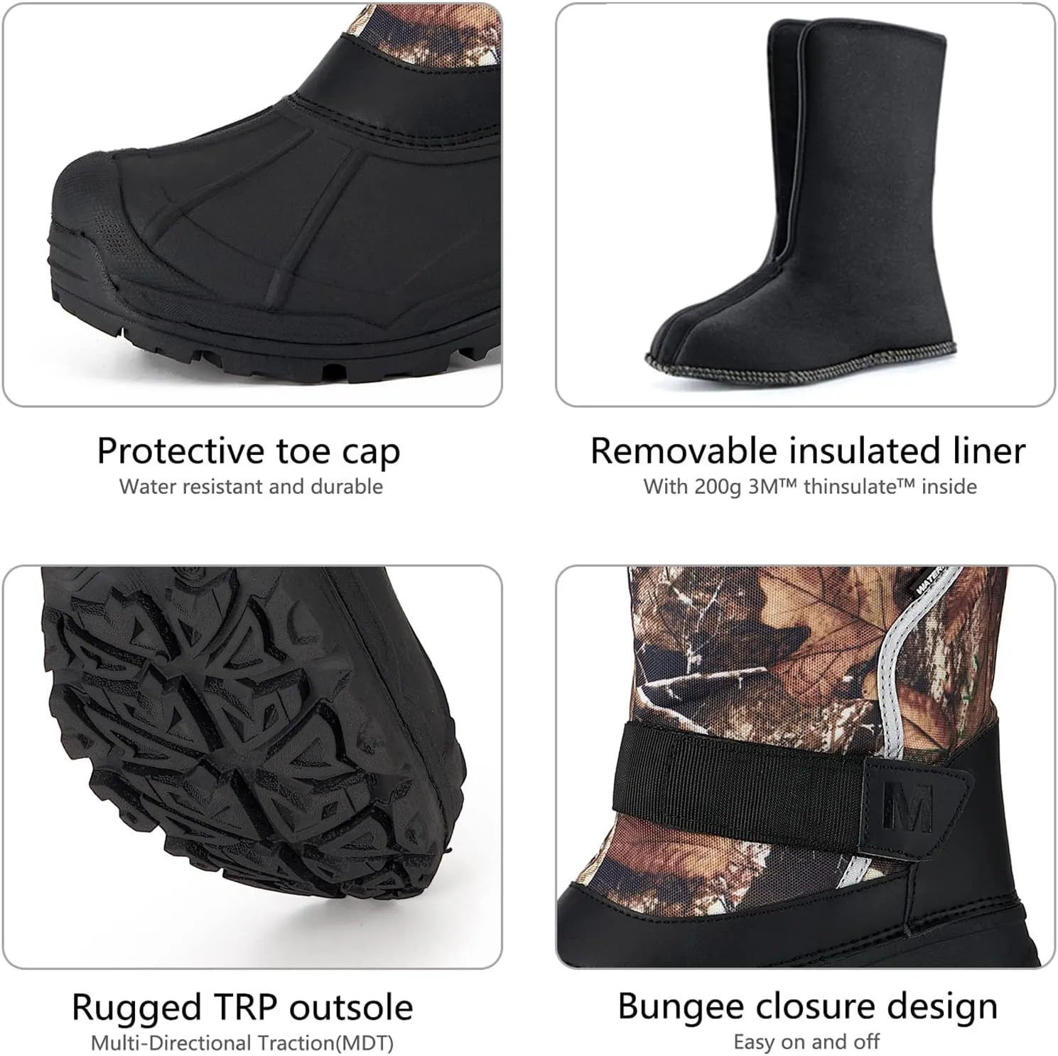 MORENDL Men's Snow Boots for Winter Waterproof Cold-Weather Non-slip Insulation Hiking Shoes with Warmth Removable Liner and Reflective Piping for Visibility