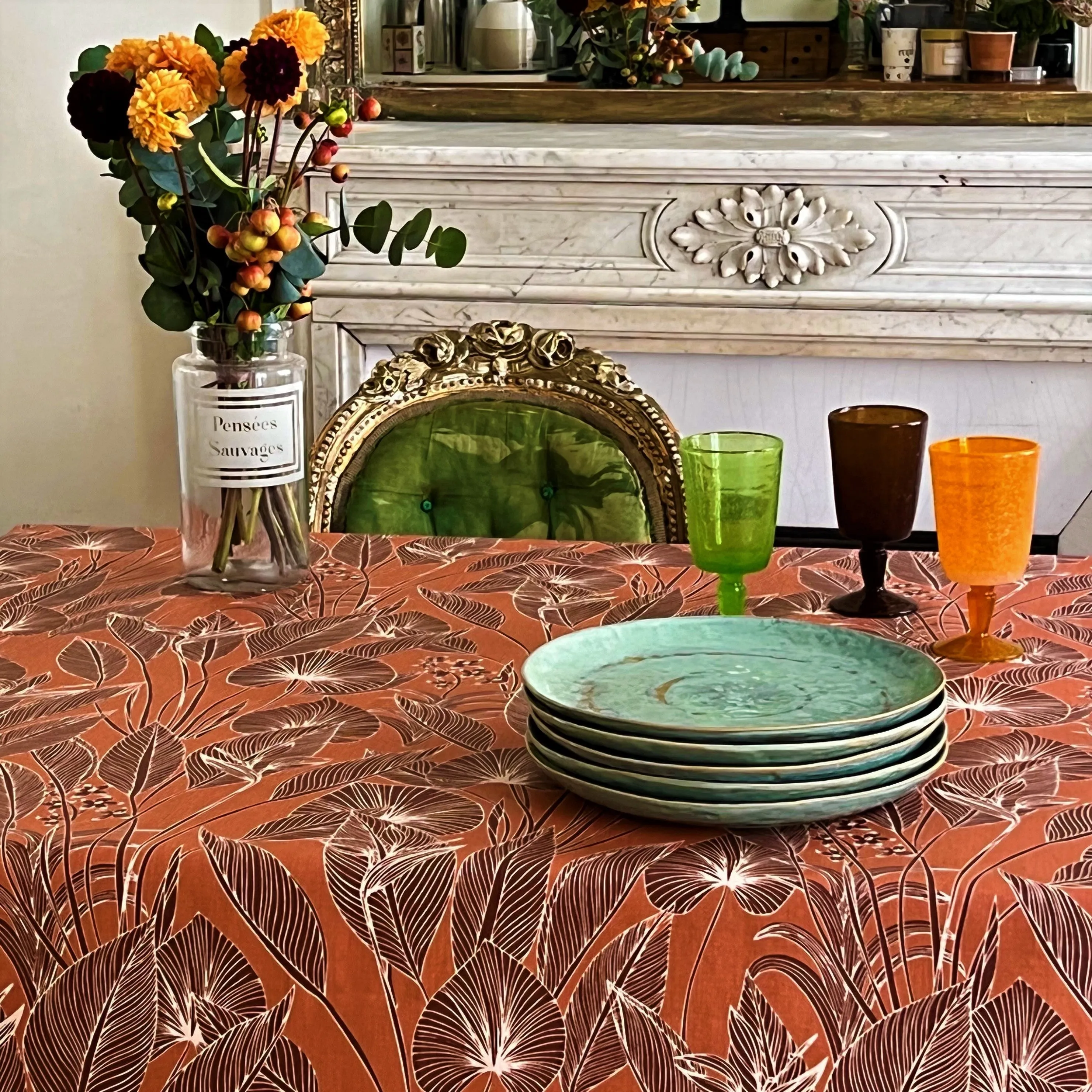 Nappe enduite Jungle brun - Rectangle 160x200cm Fleur de Soleil