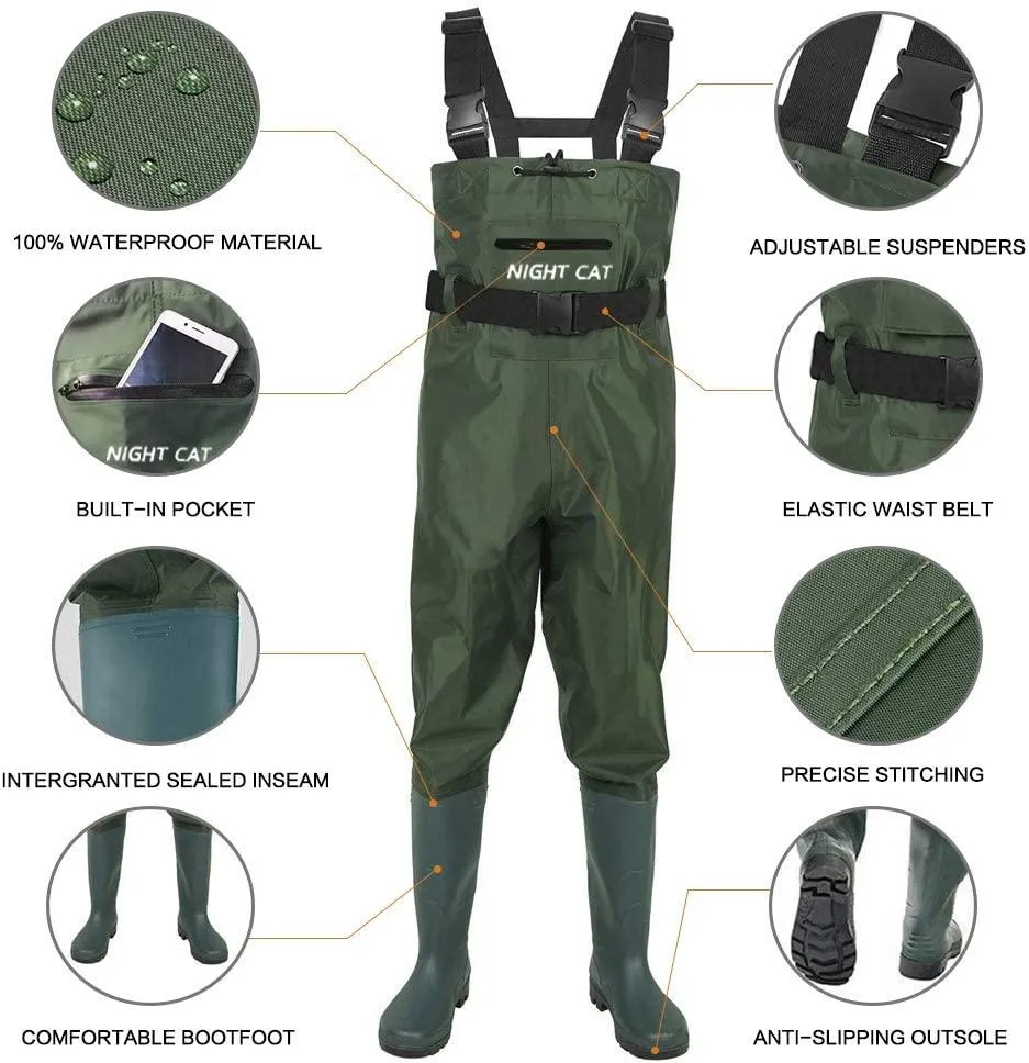 Night Cat Fishing Waders for Men Women Hunting Chest Waders with Boots Waterproof Breathable Crosswater Waders